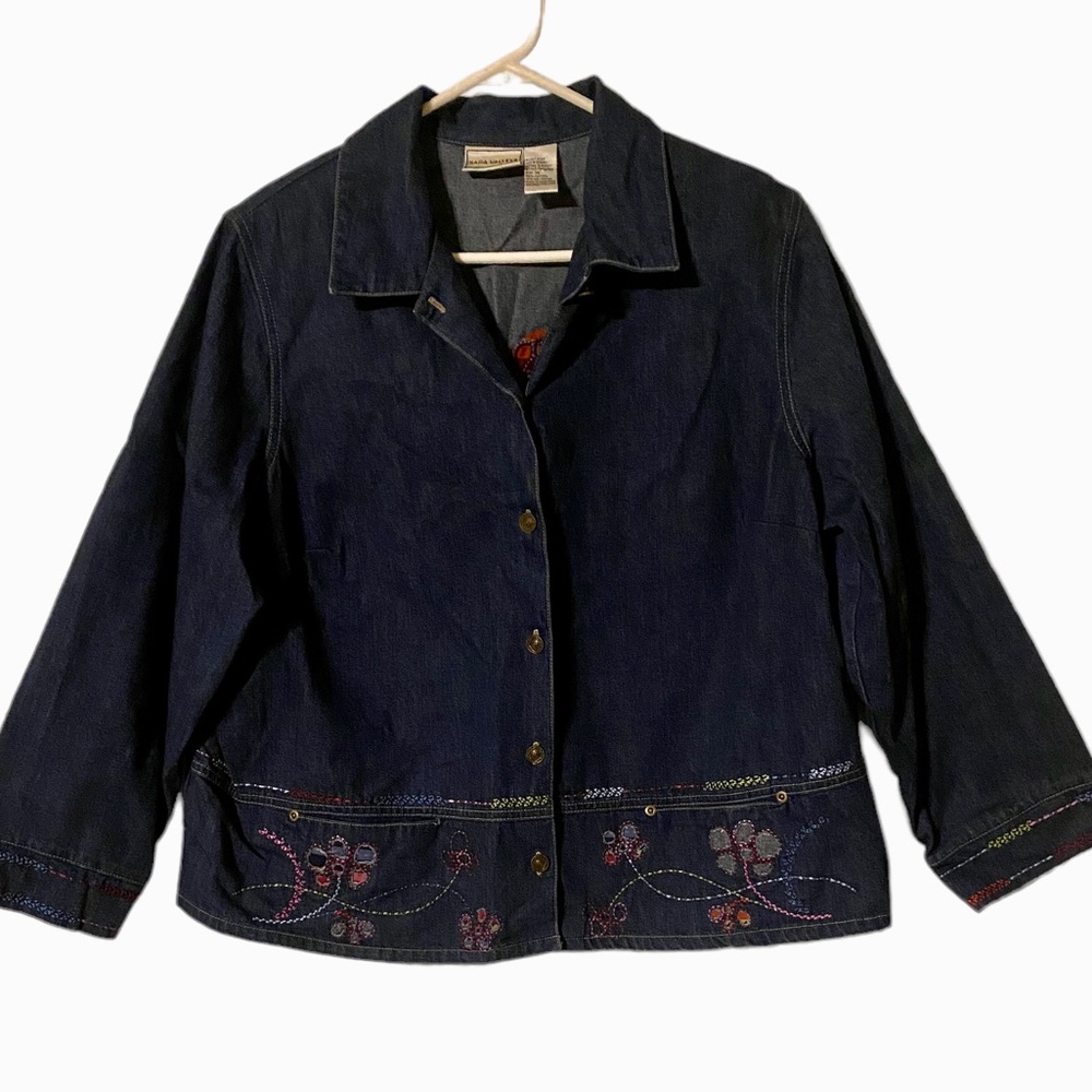 Vintage Napa Valley Denim Jacket Women 1X Blue Embroidered Cottagecore Y2K Fairy
